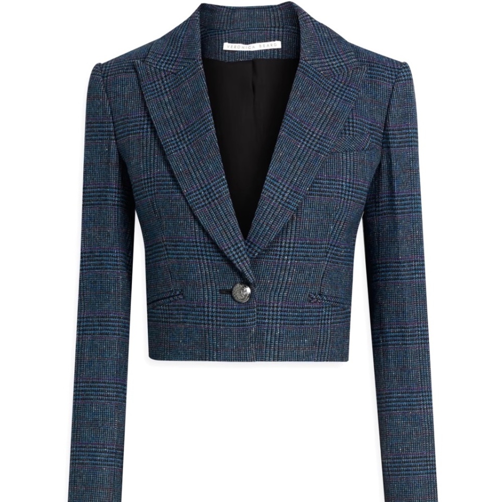 VERONICA BEARD Fabiola cropped Prince of Wales checked tweed blazer Size 6